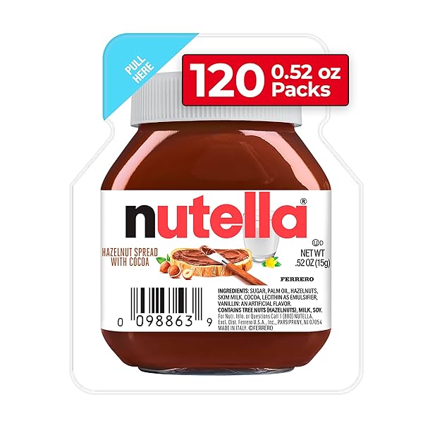 NUTELLA HAZELNUT SPREAD SINGLE SERVE MINI CUPS, 120 PACKS, BAKING SUPPLIES, GREAT FOR RESTAURANTS AND BAKERIES, 62.4 OZ TOTAL
