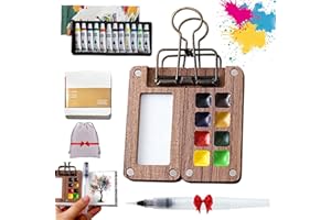 Watercolor Kit, 2026 Upgraded Pocket Artist Water Color Set, Mini Wooden Watercolor Set with Picture Book for Beginners with 