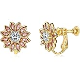 EVEVIC Austrian Crystal Flower Clip on Earrings for Women Trendy,14K Gold Plated Hypoallergenic Non Pierced Sunflower Earrings Jewelry Gift