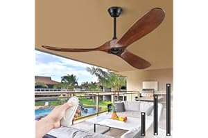 BOOSANT 52" Ceiling Fans Without Lights, Solid Wood Ceiling Fan with Remote Control and DC Motor, Ceiling Fan no Light with 3 Blades, Indoor Outdoor Ceiling Fans for Patios, Bedroom- Dark Walnut