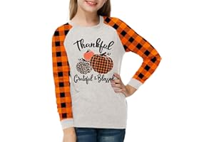 Remimi Girls Thanksgiving Patchwork Top Funny Printed Christmas Shirt 5-14 Years