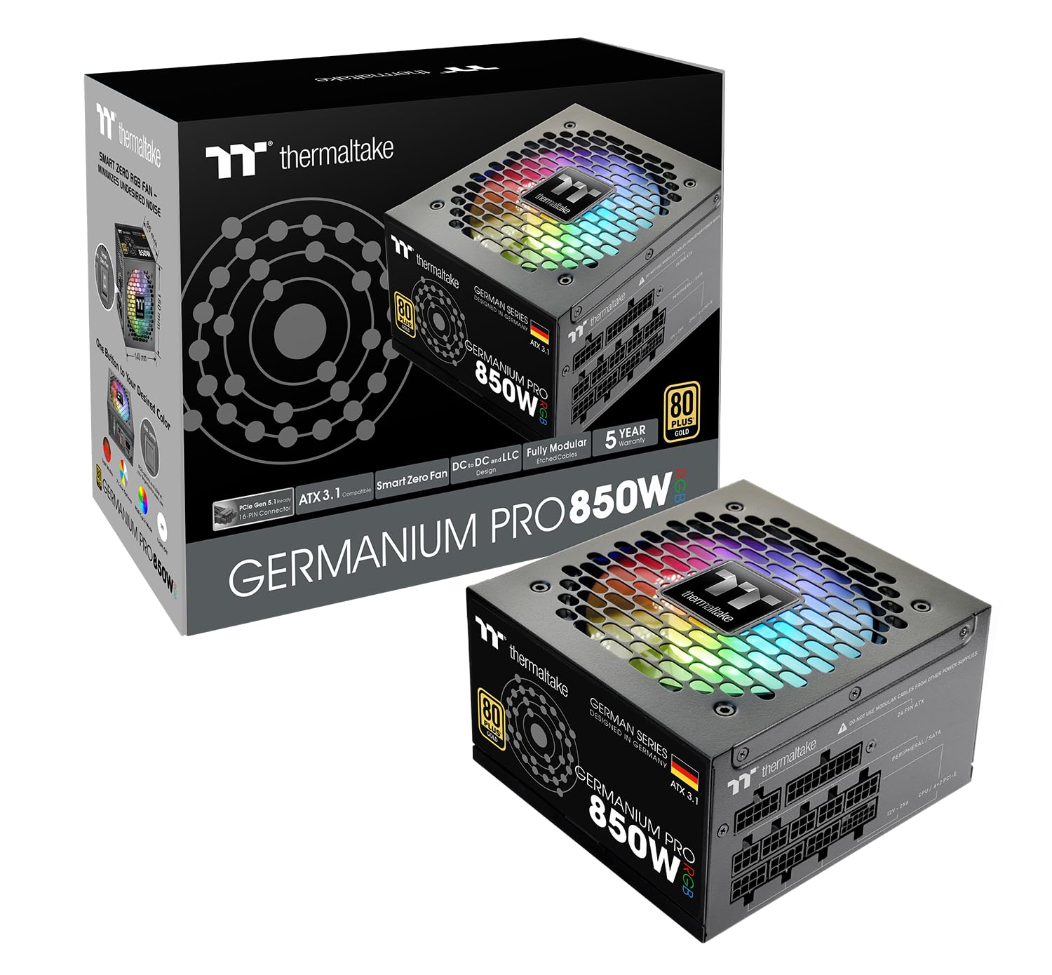 Germanium Pro 850W Power Supply | RGB | ATX 3.1 | Gen 5.1 12V-2x6 Connection | Ultra-Quiet Smart Zero Function | 80Plus Gold | Modular