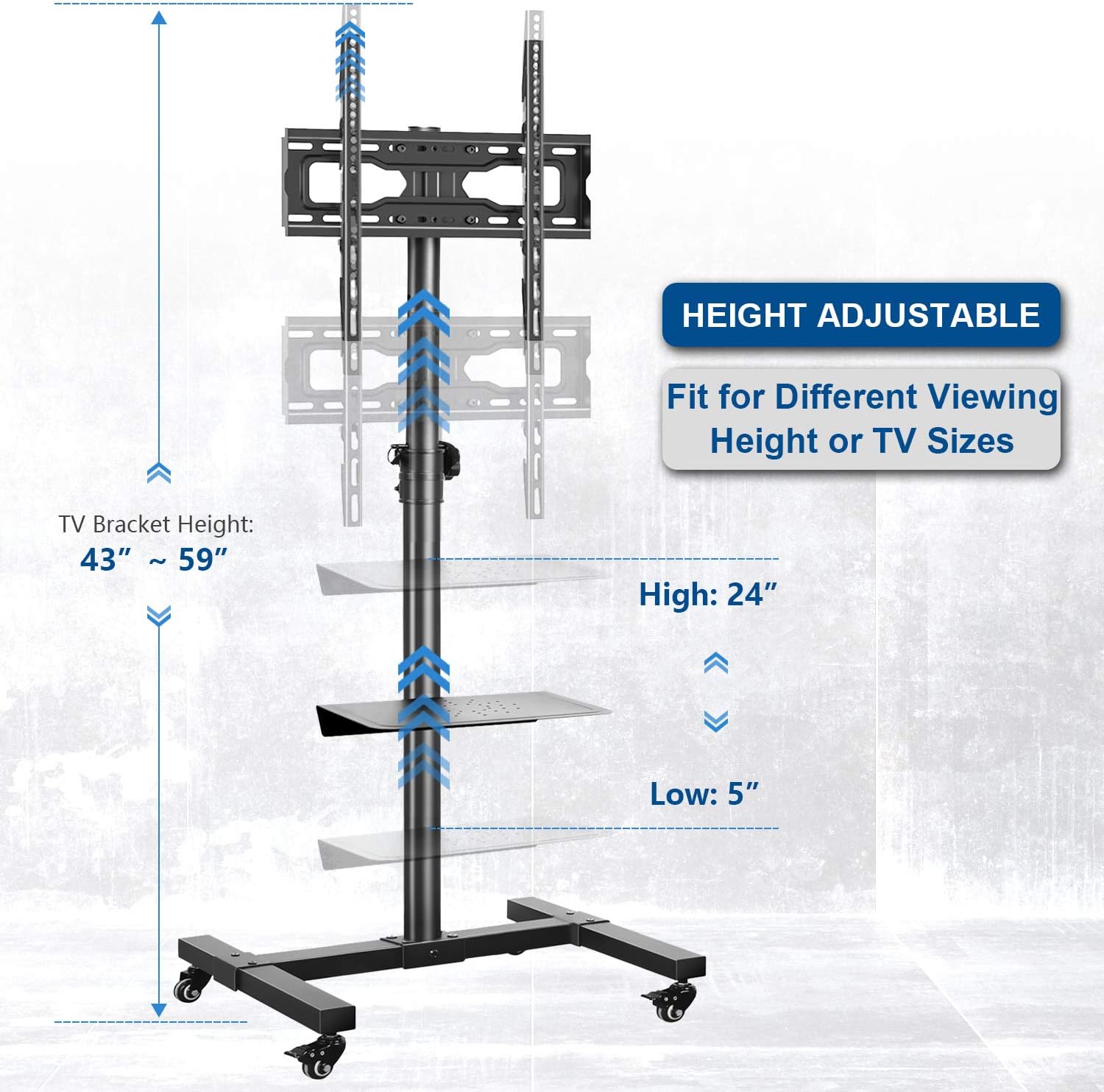 Mobile TV Cart Rolling Floor Stand with Mount on Lockable Wheels Height Adjustable Shelf Trolley for 23-55 inch Flat or Curved Screen TVs Display Stand, Black : Home Audio & Theater