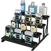Lifewit 4 Tier Cologne Organizer for Men, 9.8inch Wooden Perfume Stand, Display Riser Shelf for Fragrance, Aftershave, Skincare Makeup for Vanity, Bedroom, Bathroom Countertop Storage, Black, 1 Pcs