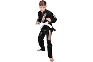 Tatami Fightwear Meerkatsu Kids Animal Jiu Jitsu Gi, 425GSM Jacket, Twill BJJ Pants, and White Belt, Black, M0000