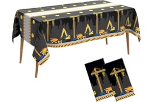 KQNBI 2 PCS Construction Table Cloth Plastic Disposable Construction Birthday Party Supplies Tablecloth Rectangle Dump Truck Table Covers for Kids Boys Construction Birthday Party Decorations, 54 x 108 Inch