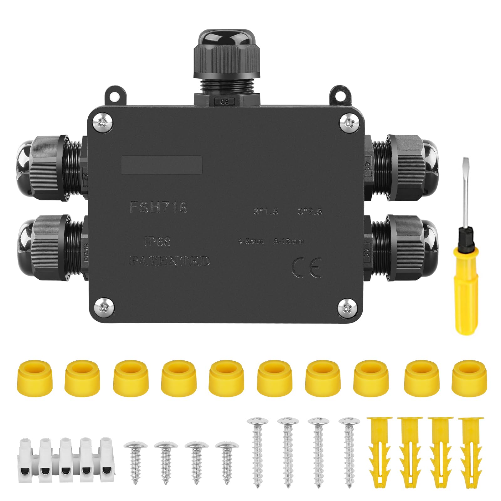 IP68 Waterproof Junction Box,Big 5-Way Outdoor Cable Connectors,Wire Connector Electrical Junction Box Plastic External Sleeve Protection Box for Ø 4mm -15mm Diameter Cable