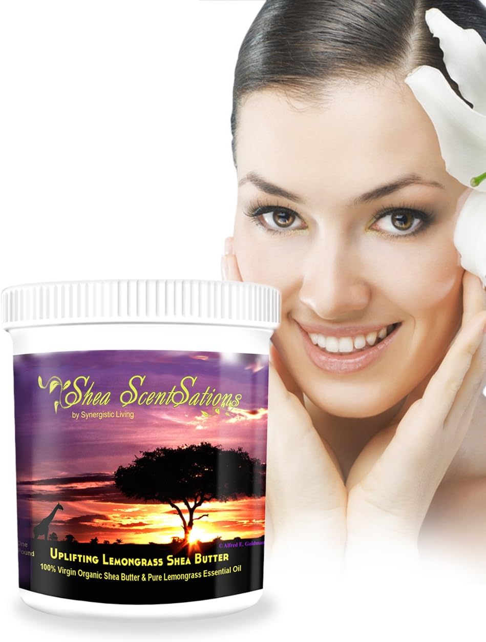Unrefined, Ivory, African Shea Butter (1 LB) with Pure Lemongrass Essential Oil. Moisturizing Skin Care for Face, Hands, Feet & Lips. Natural Body Butter for Eczema, Dry Skin, Stretch Marks & Babies