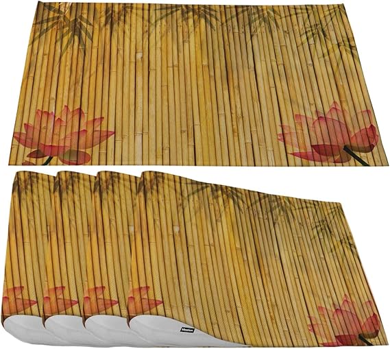 Moslion Bamboo Placemats,Asia Beauftil Bamboo Leaves Bloom