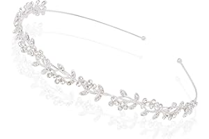 Exacoo Wedding Headbands for Women Girls Bride Headband Bridal Headpieces Crystal Hair Band Silver Tiara Wedding Gifts Hair Accessories Elegant Fairy Rhinestone Handmade Leaves Flowers