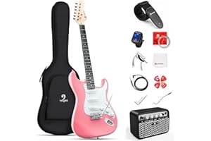 Vangoa 39 Inch Full Size Electric Guitar Beginner Kit Solid Body Pink SSS Pickups with Amp, Bag, Tremolo Bar, Strings, Tuner, Picks, Strap, Capo, Cable for Starter Girls Adults Teens