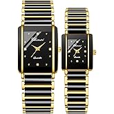 Gosasa Vintage Couple Watches Men and Women Matching Quartz Watch Square Ceramic His and Hers Watches Set Pair Watches Diamond Waterproof