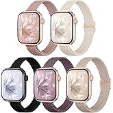 5 Pack Slim Braided Stretchy Bands Compatible with Apple Watch Band 40mm 41mm 42mm 38mm 44mm 45mm 46mm 49mm Women Men, Thin Elastic Nylon Solo Loop Straps for iWatch Series 10 9 8 7 6 5 4 3 11 SE 2/1
