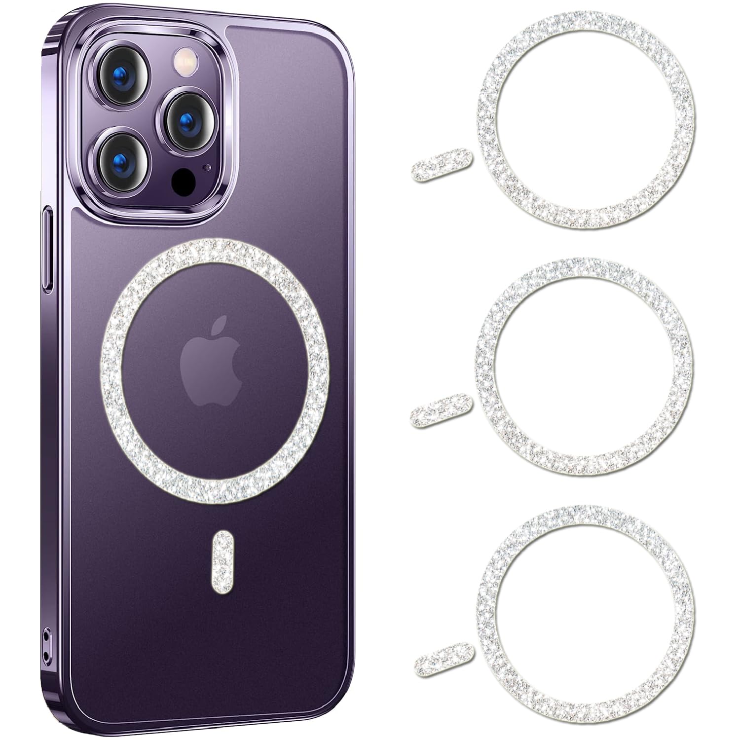 COJOC for MagSafe Ring Stickers, Glitter Universal Magnetic Metal Ring Compatible with Magsafe Accessories & Wireless Charging for iPhone 17/16/15/14 Pro Max Mini, Galaxy Series and Phone Case,Silver