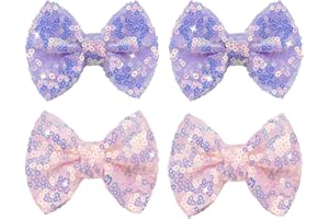 HELYKAKA Purple Sequins Bows for Girls, Handmade Hair Clip Glitter Hair Bows Alligator Clips Hair Accessories for Little Teen Toddler Girls Kids