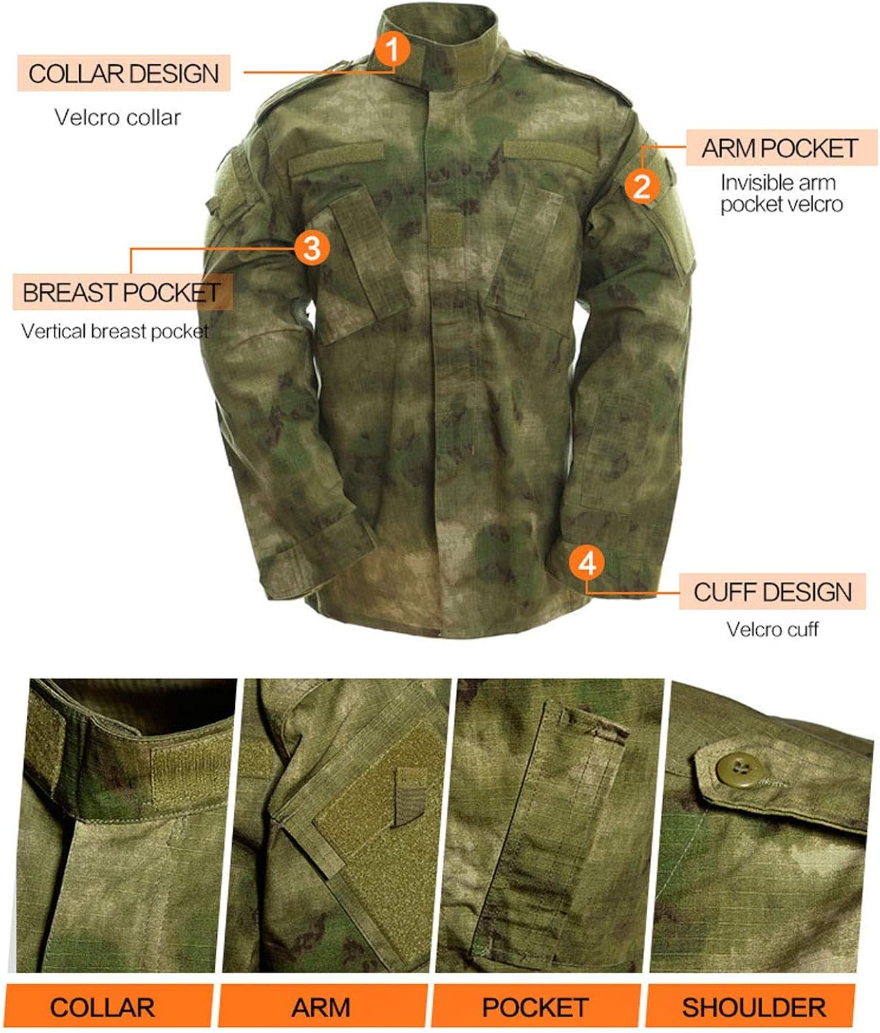 LANBAOSI Men's Tactical Jacket and Pants Military Camo Hunting ACU Uniform 2PC Set Army Multicam Apparel Suit: Clothing