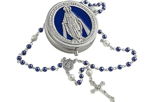 CEPRICO ENTERPRISE CEPRICO Catholic Pearl Cross Rosary Necklace — 6mm Glass Beads & 8 Mm Our Father Beads w/Caps, Miraculous Jewelry Box – Perfect Religious Gift for Women, Men — Ideal for Baptism, Prayer, Devotion