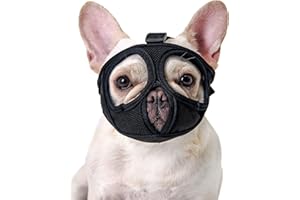 Ohcozzy Short Snout Dog Muzzle, Soft Nylon Bulldog Muzzle with Enlarged Eye Holes, Anti Bitting Chewing Barking(M,Black)
