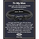 YBISNAIRE Gifts for Men Infinity Leather Bracelet for Dad New Daddy Husband Boyfriend Son Grandson Brother Nephew Uncle Black Braided Engraved Leather Jewelry Gifts for Fathers Day Birthday Christmas