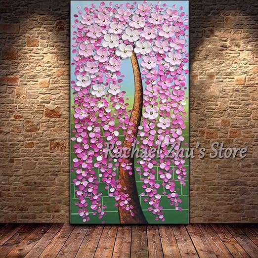 Gbwzz Pintura Al Oleo Sobre Lienzo Rosa Flor De Espatula Pintada A