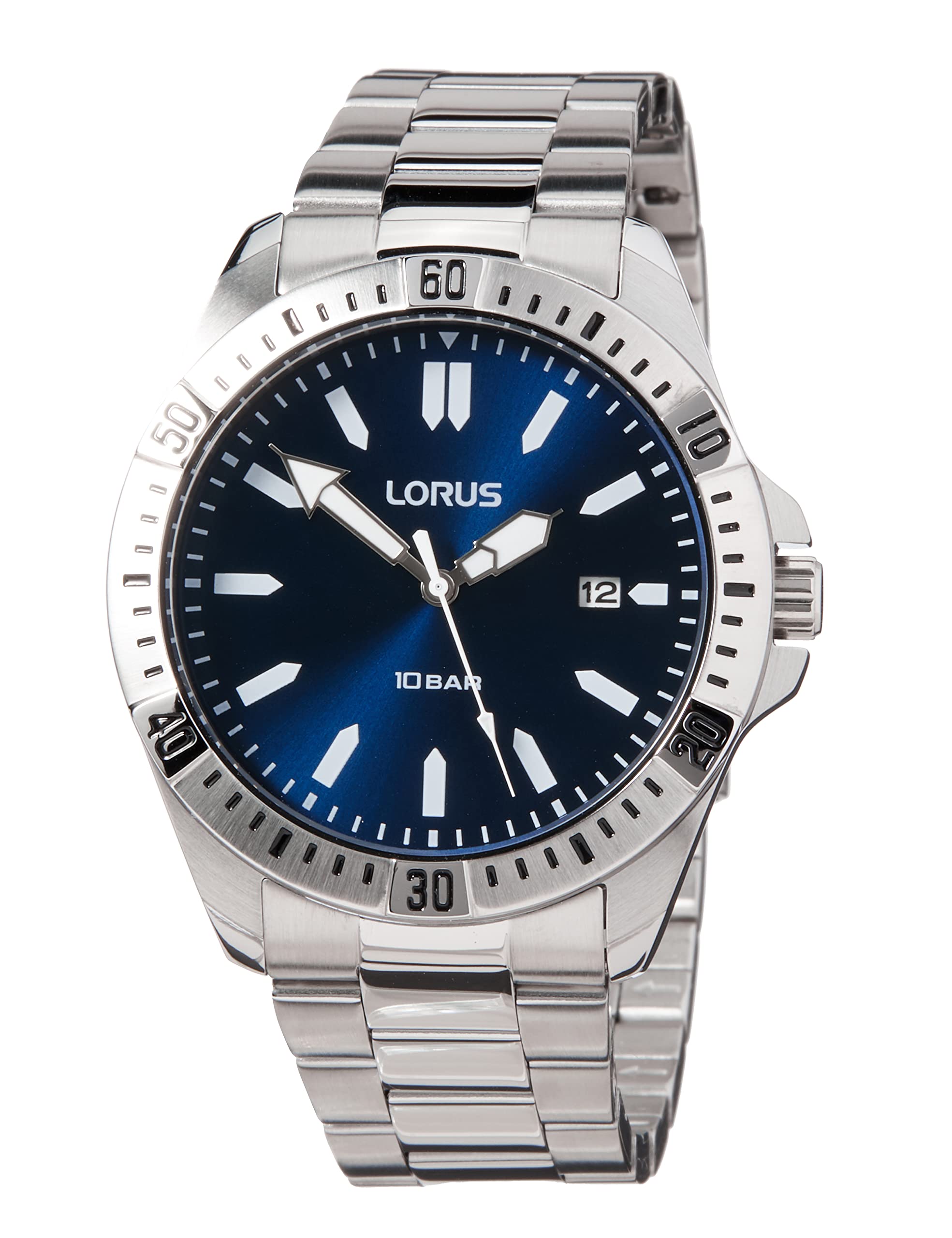Lorus Men's Analogue Quartz Watch with Metal Strap, Blue, Sports