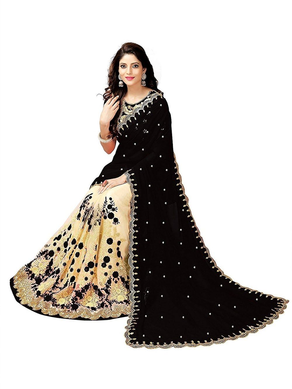 fabrizo women's georgette saree with blouse piece