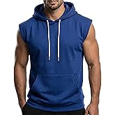 Ohoo Men's Workout Hooded Tank Tops Muscle Cut Off Sleeveless Gym Hoodies