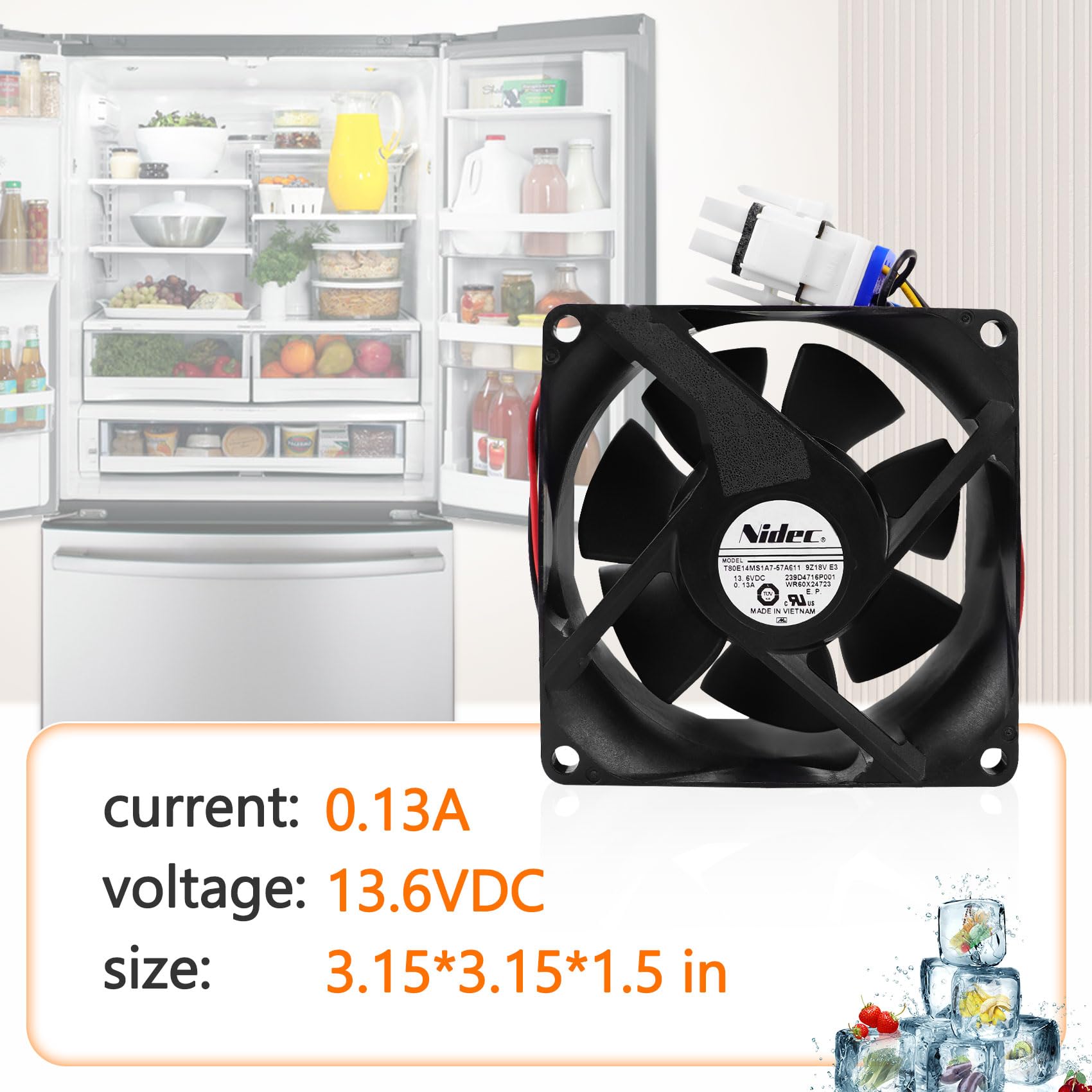 2025 Upgraded OEM WR60X26866 Refrigerator Evaporator Fan Motor, Compatible with GE Refrigerator, Replace V80E14MS2A3-57A611, WR60X10341, WR60X10356, WR60X10357, etc.
