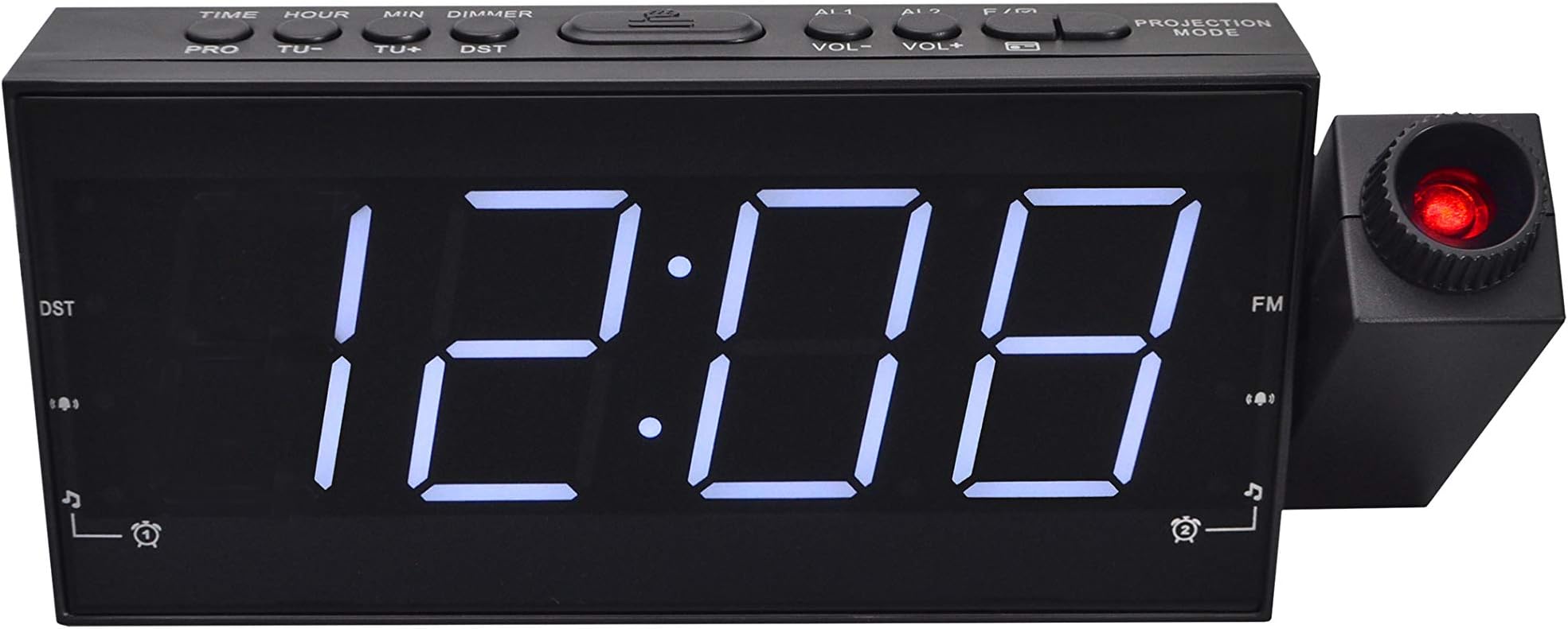 (Upgraded Version) FM Digital Dimmable Projection Clock Dual USB Charger with Radio with 1.8" LED Display, Dual Alarm,Battery Backup (PCR-2299)