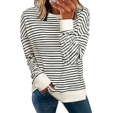 Simplee Womens Sweatshirt Long Sleeve Crewneck Striped Sweatshirt for Women 2024 Trendy Fall Tops Pullover Sweatshirts