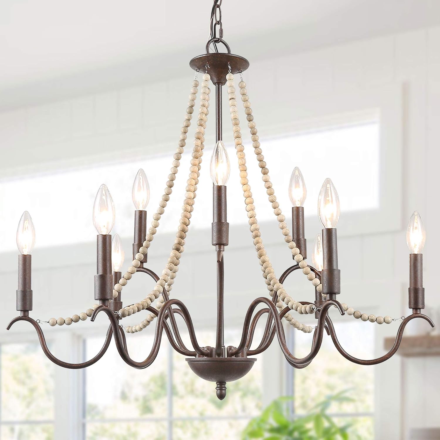 Farmhouse Chandelier, 9-Light Wood 
