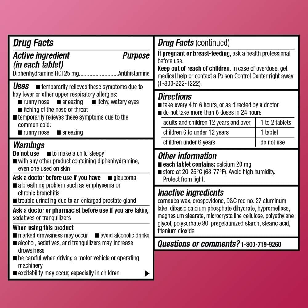  Basic Care Allergy Relief, Diphenhydramine HCl Tablets 25 mg, Antihistamine, 100 Count: Health & Personal Care