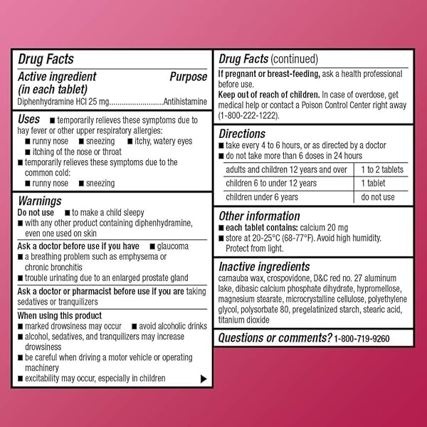 AMAZON BASIC CARE ALLERGY RELIEF, DIPHENHYDRAMINE HCL TABLETS 25 MG, ANTIHISTAMINE, CHERRY, 400 COUNT