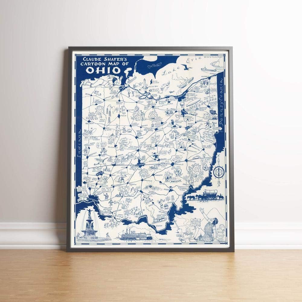 MG Global Ohio Map Print Wall Art| 1939 Ohio Vintage Map Wall Prints| Canvas Prints Wall Decor| Old Maps Poster Wall Decor| Pull Down Map | Unframed Wall Art