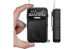 PRUNUS J-555 Pocket Radio AM FM USB-C Charging& Battery Operated, Excellent Reception& Clear Speaker and Headphone Jack, Back Clip, Flashlight, Transistor Radios, Portable Radios AM FM, Mini Radio