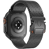 WINGLE Milanese Loop for Apple Watch Band Ultra 3/2/1 Band Ultra 49mm Series 11 10 46mm 45mm 44mm SE 3/2/1 Series 9 8 7 6 5 4 3 Men Women,Parachute-Style Buckle Stainless Steel Mesh Metal iWatch Bands