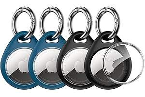 UNBREAKcable AirTag Holder for Apple - 4 Pack Air Tag Case [Fit Tightly Design] [Easy to Install] [Hold Securely] Waterproof TPU Protective Cover with Metal Keychain for Kids,Pet,Luggage,Backpack,Keys