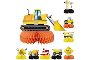 Adeyoo 9Pcs Construction Party Honeycomb Centerpieces Construction Vehicles Table Decorations Trucks Cars Centerpieces for Construction Theme Birthday Party Supplies