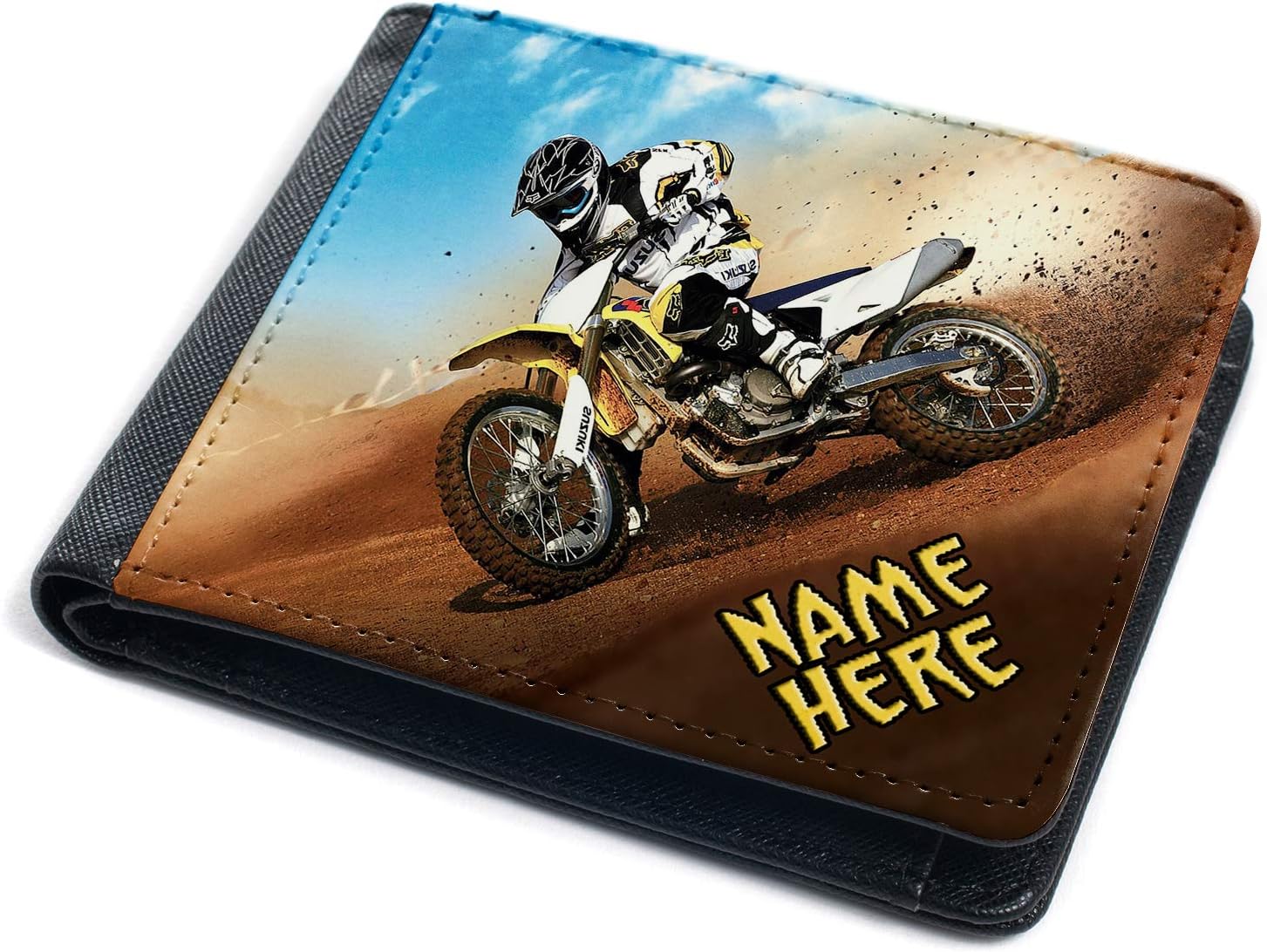 Dirt Bike Wallet Boys Kids BiFold Coin Card Holder Motocross Personalised (Dirt Bike ST512