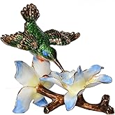 MIXDOM Hummingbird with Blue Flower Trinket Box Jewelry Box Hand Painted Decorative Box with Hinged Lid Ring Earring Holder Bird Figurine Collectible