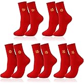 BOARDFEB 5 Pairs Chinese New Year Red Socks Crew Sports Casual Comfortable Calf Socks China Socks Red Fortune Cotton Sock Set Embroidery Fu for Woman Men Gifts