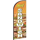 Fresh Sandwich Feather Flag for Business Advertising 6 FT Swooper Flag for Storefronts Retailers Shops Food Trucks Events and Fairs (Flagpole Not Included)