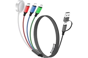 HITFINE Travel Essentials,Multi Charging Cable for Apple Watch Charger/iPhone Charger/Samsung Charger,Type C Cable Cord for iWatch Ultra/10-2/iPhone 17-11/Samsung S25-S20,Android Phone,Car[1.2M]-Multicolor