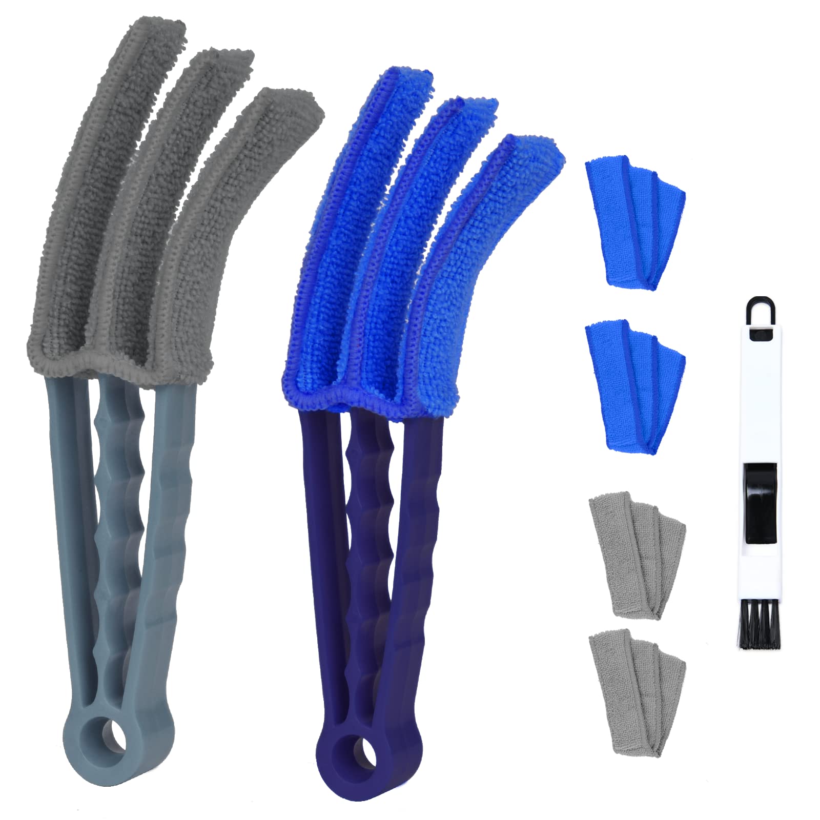 Vicloon Venetian Blind Cleaner, 2pcs Window Blind Cleaner, Brush Cleaner Window Blind Duster With 4 Microfibre Sleeves and 1 Slot brush for Venetian Blinds, Air Conditioner and Car AC Vent (Blue+Gey)