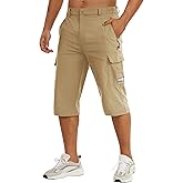 TACVASEN Men's Capri Pants Cargo Long Shorts Quick Dry Lightweight 3/4 Pants Below Knee Summer Hiking Work