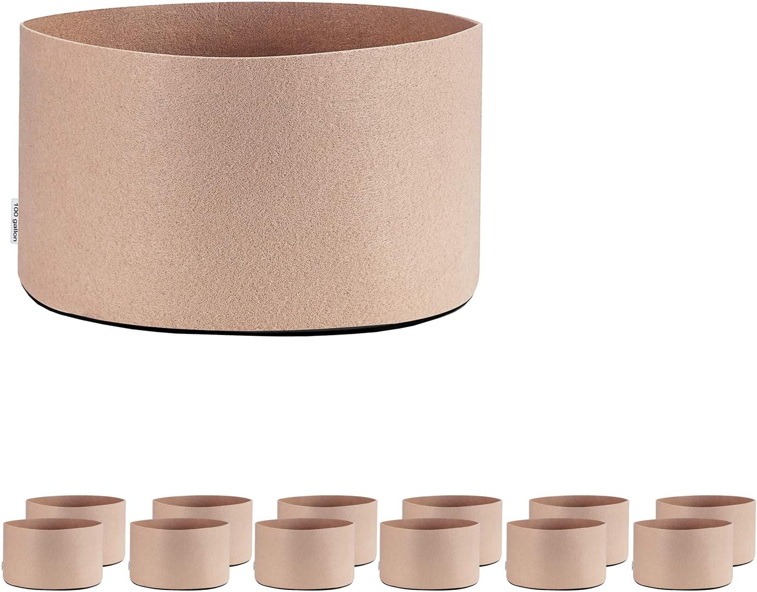 Oppolite 12-Pack 100 Gallon Tan Grow Bags Pots Heavy Duty Fabric Aeration Fabric Pots Grow Bags W/NO Handles (12, 100 Gallon)
