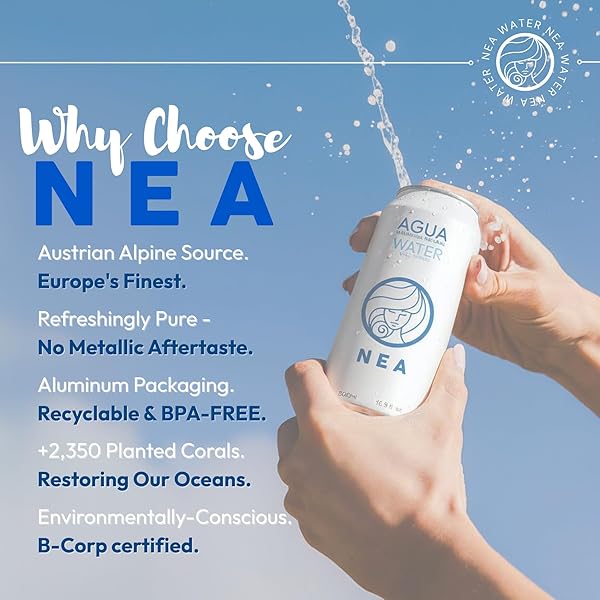 NEA CANNED WATER – AUSTRIAN ALPS SPRING MINERAL CAN WATER IN ALUMINUM CANS – PLASTIC FREE BPA FREE 16.9OZ (1 CASE – PACK OF 12)