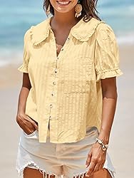 Tankaneo Women's Puff Sleeve Shirts Peter Pan