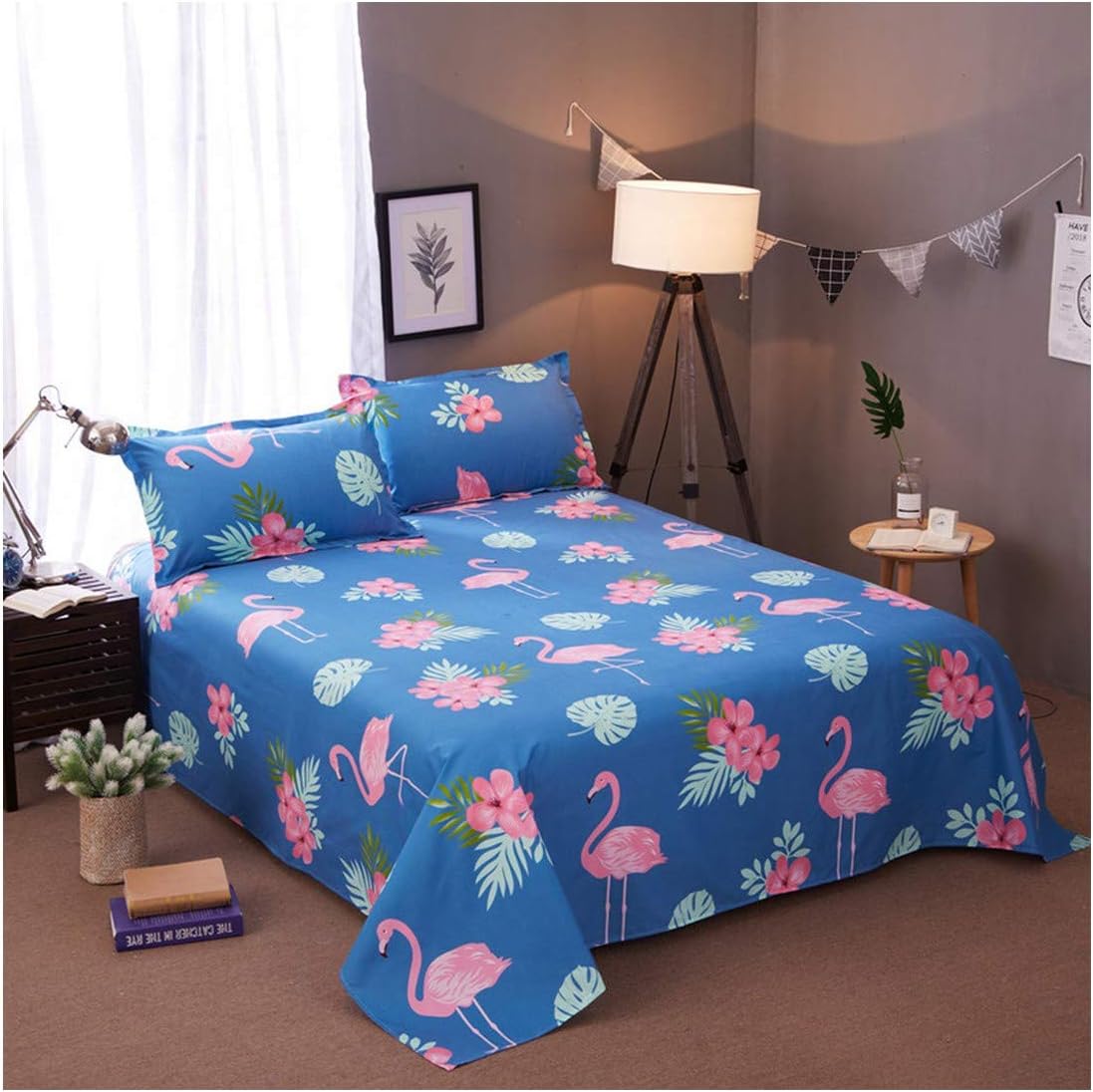 Light household Flat Bed Sheet King Size Cotton Blend Printed Queen Size Flat Sheets with Pillowcase Covers,color8,230cm x 230cm