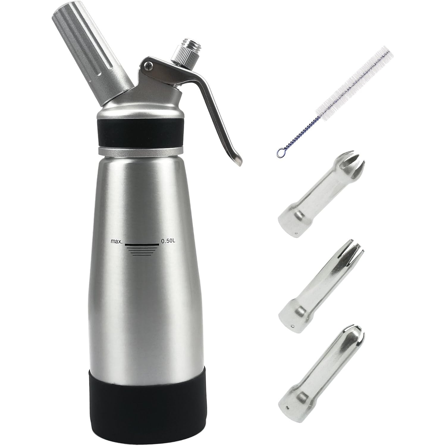 Parateck Sahnesiphon 500ml Edelstahl - Mit 3 Düsen Für Perfekte Schlagsahne